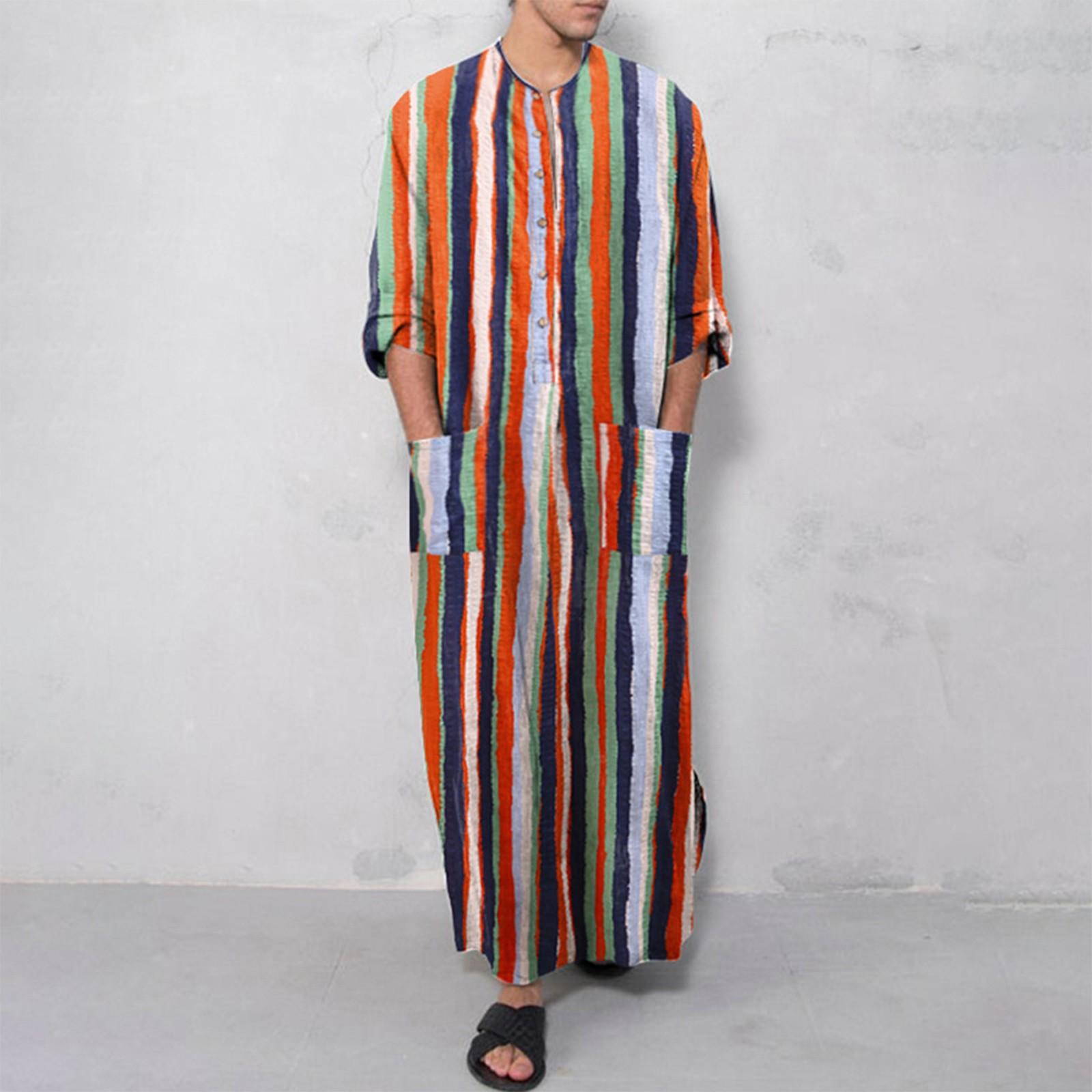 

Летняя мужская мусульманская одежда, свободный халат, полосатая рубашка на пуговицах XXXXXL оранжевый