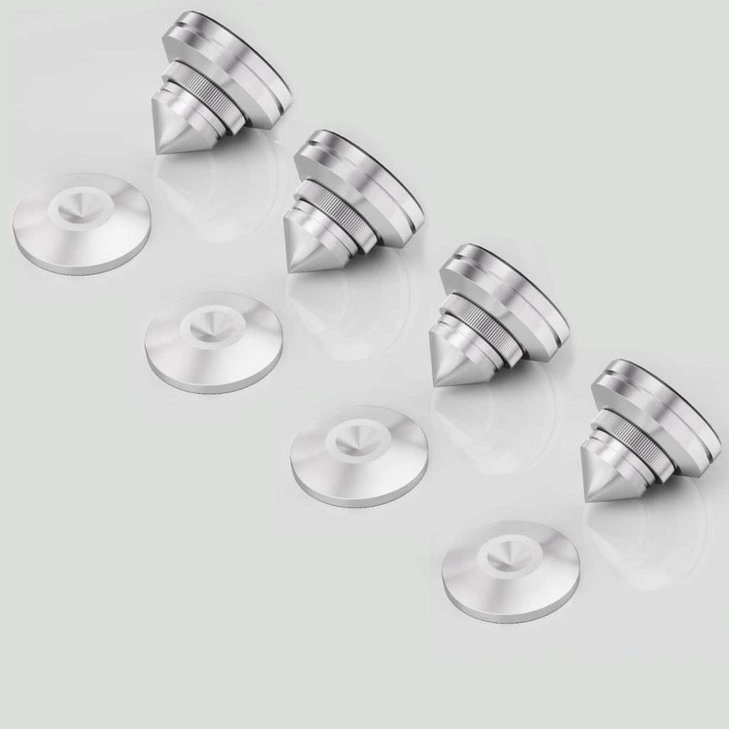 Preffair 4 Pieces Insulator Speaker Spike Base Speaker Board Speaker Stand Set with Tape Spike Holder Insulator Improves Audio Quality Adjustable