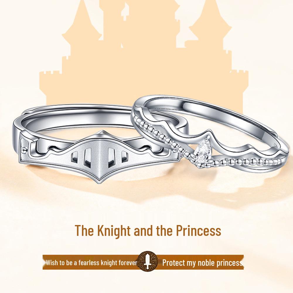 Tonglin S925 Sterling Silver Princess & Knight Couple Rings - Creative Christmas Gift