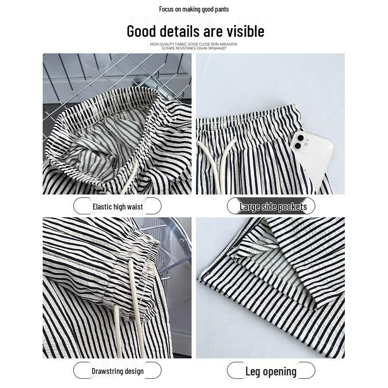Women's Slimming High Waist Striped Pants: Black/White, Loose Straight-Leg, Petite 145, Wide-Leg, Summer 2025 Collection