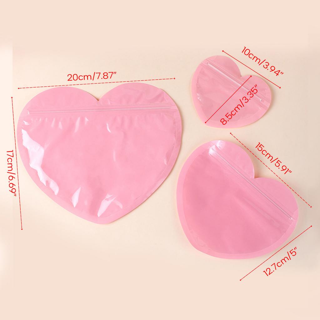 50 szt. Eleganckie Różowe Samozamykające Torebki w Kształcie Serca na Biżuterię Samozamykające Puzderka na Biżuterię Wygodna Torebka z Zamkiem Błyskawicznym