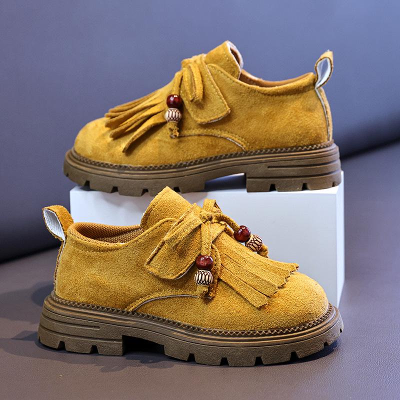 Girls' Tassel Birkenstock-Style Soft-Soled Velcro Loafers - Retro Leather Kids' Shoes (2025)