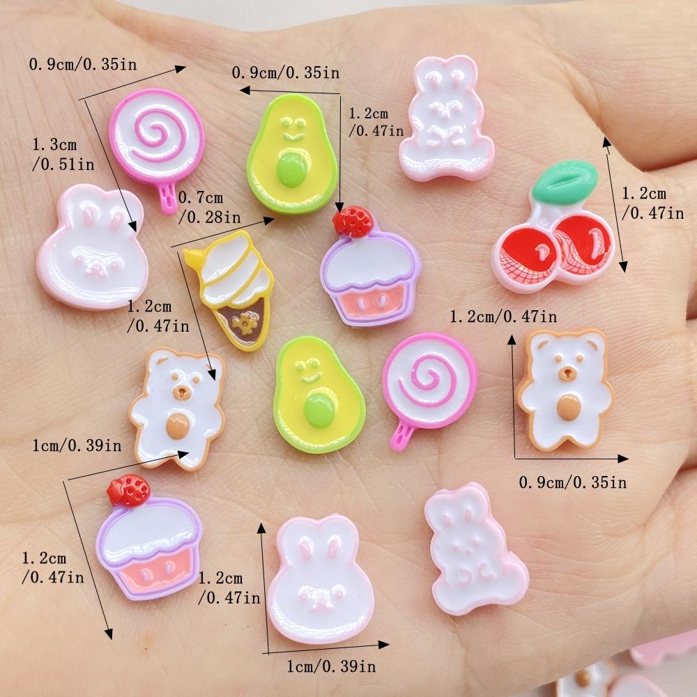 50Pcs Cute Resin Cartoon Strawberries, Cherries, Lollipops, Cakes Flat Back Scrapbooking DIY Jewelry Craft Decoration Accessorie