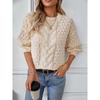 Women's Fall Long Sleeve Crew Neck Sweaters Solid Color Cable Knit Tops Woven Crewneck Pullover for Women