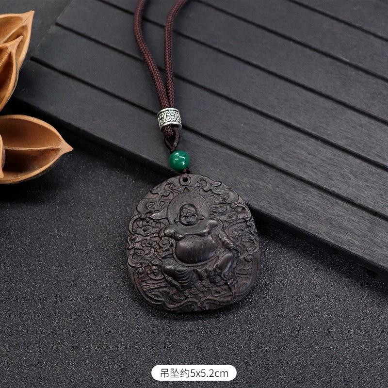 Natural ebony hand-carved necklace female long retro literary Pixiu sweater chain versatile accessories