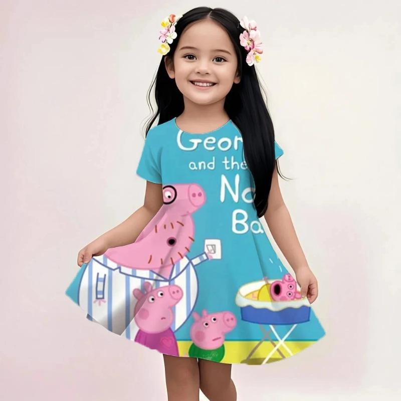 Summer Casual Sundress Kids Girls Peppa Pig Cute Cartoon Print Loose Fit Soft 110