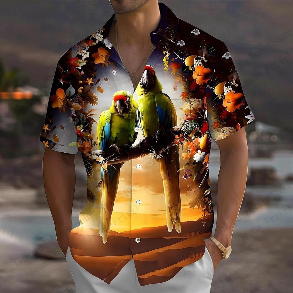 Art Parrot Painting 3d Print Shirts Men Women Fashion Summer Hawaiian Shirt Short Sleeve Beach Shirt Vocation Blouse Men Clothes