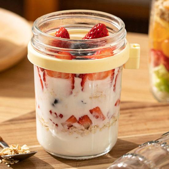 Overnight Oats Containers with Airtight Lid & Spoon 350ml Breakfast Container for Yogurt Salad Chia Pudding Leak-Proof Portable Glass Jars for Meal