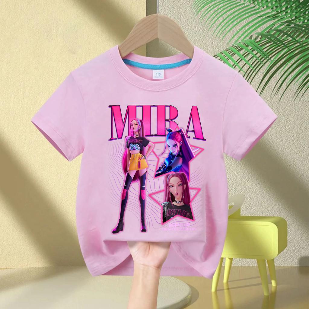 KPop Demon Hunter Rumi Zoey Mira 2025 Cartoon T-Shirt Kids Printed Fashion Casual Top Girls' Clothing