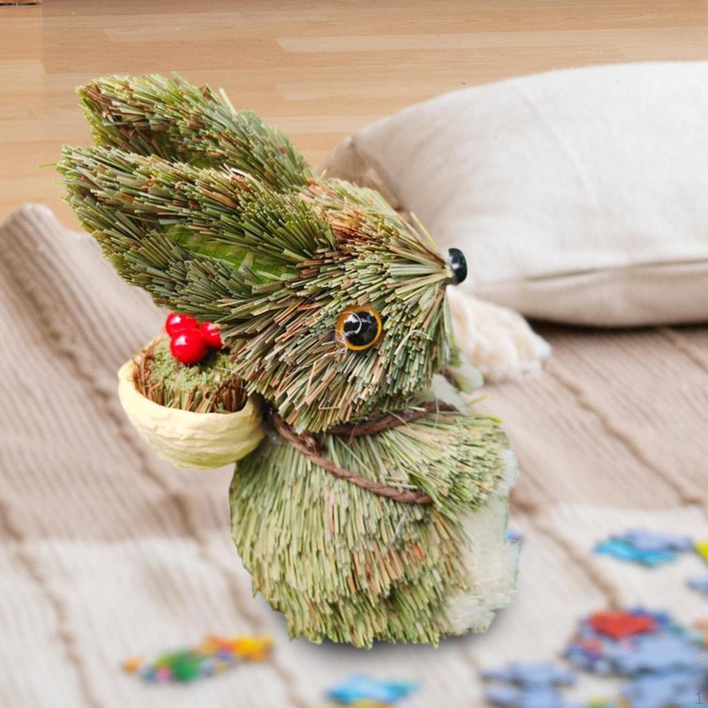 Rabbit Ornament, Artisanal Animal Statue, Easter Decoration, Small Back Basket for Bedroom, Rear