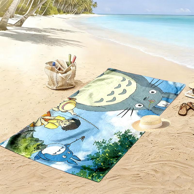 Totoro Cartoon Print Beach Towel, Large Soft Quick Dry Towel for Beach Camping Swimming