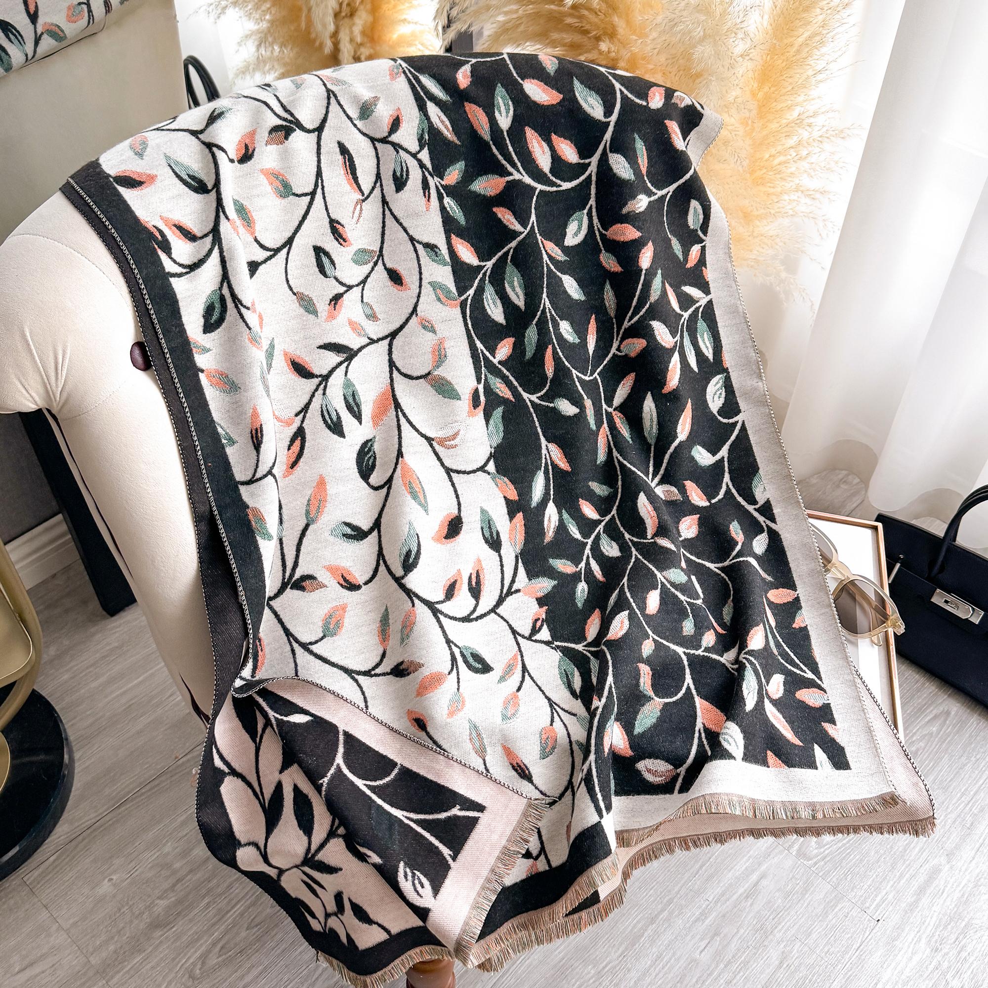 

Elegant Plaid Imitation Cashmere Scarf Soft Warm Versatile Shawl Coldproof Windproof Blanket For Autumn Winter