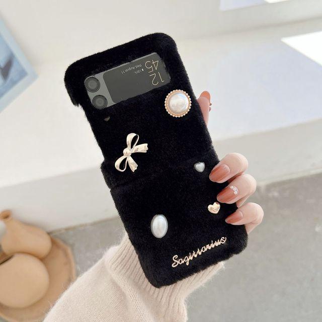 Für Samsung Z Flip 4 Fall 3d Perle Bogen Klapp Telefon Fall Für Samsung Z Flip 3 5g Zflip4 winter Plüsch Stoßfest Harte Rückseitige Abdeckung
