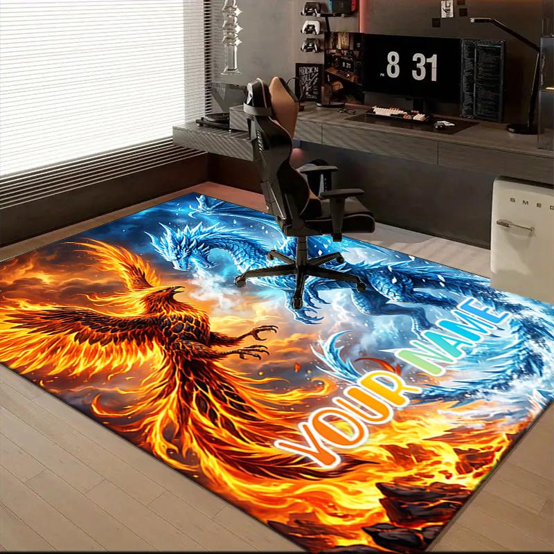1PC Custom Name Fire Ice Fantasy Theme Floor Mat Ideal for Living Room, Game Rooms, Office, Bedroom,Floor Mat Playful Design