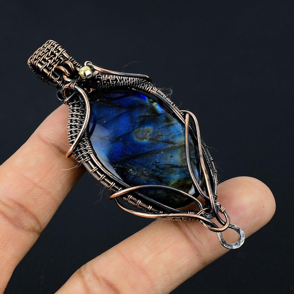 Blue Flash Labradorite Jewelry, 999 Copper Wire Wrapped Pendant, Handmade Gemstone Jewelry, Gifts For Wife Brand New Pendant