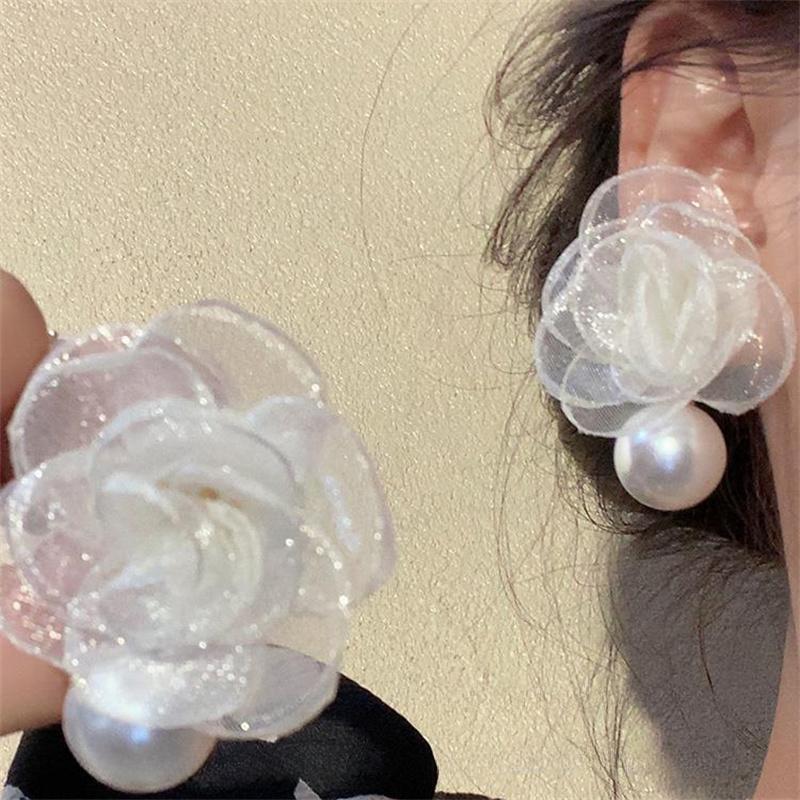 

Модные серьги-гвоздики с цветком камелии для женщин, жемчужные серьги, свадебные украшения для вечеринки