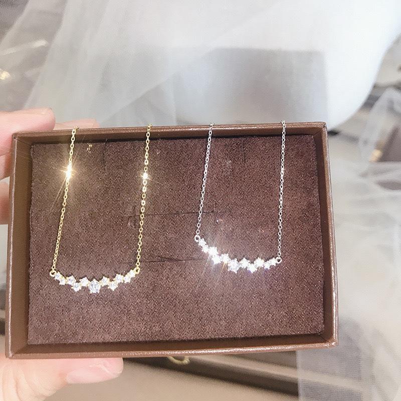 925 Silver 18k Gold Plated Necklace Moon Sparkling Zircon Clavicle Choker for Women Wedding Fine Jewelry Collares