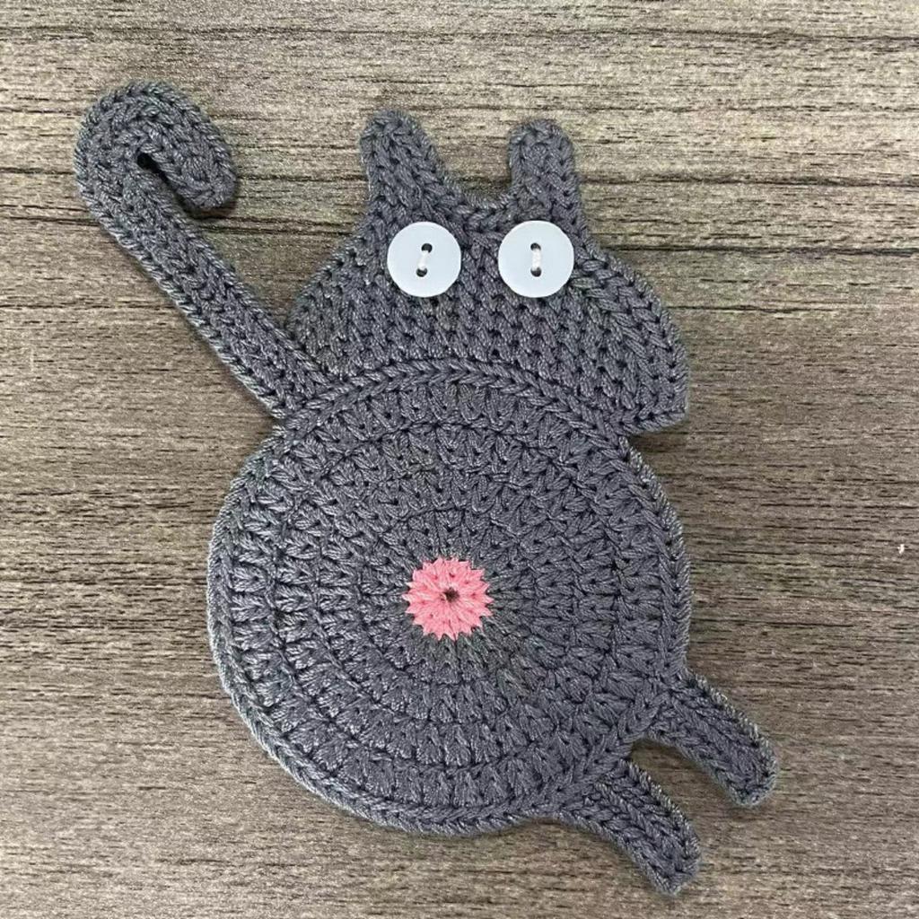 Cat Butt Coasters, Funny Knitted Coaster Set with Paws, Humorous Cat Themed Mug Mats for Coffee Table, Unique Gift for Cat Lovers