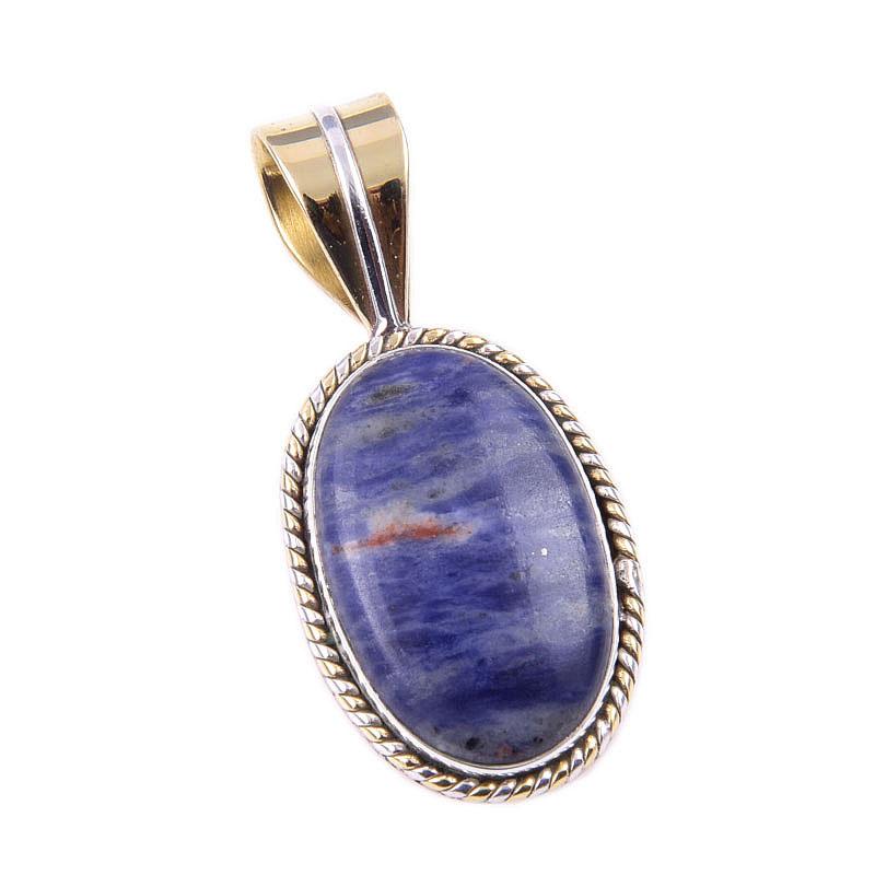 Natürlicher Sodalith Edelstein 925 Massiv Sterlingsilber Zweifarbig Anhänger 1,25" D0g56