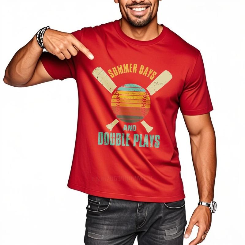 Men cotton tshirt Graphic summer Man t shirt Summer Days And Double Plays Short Sleeve Travel ONeck tees Brand t shirt for man S