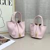 2026 Genuine Top Grain Togo Leather Mini Bucket Bag 14cm Handheld Crossbody Purse Women Street Style