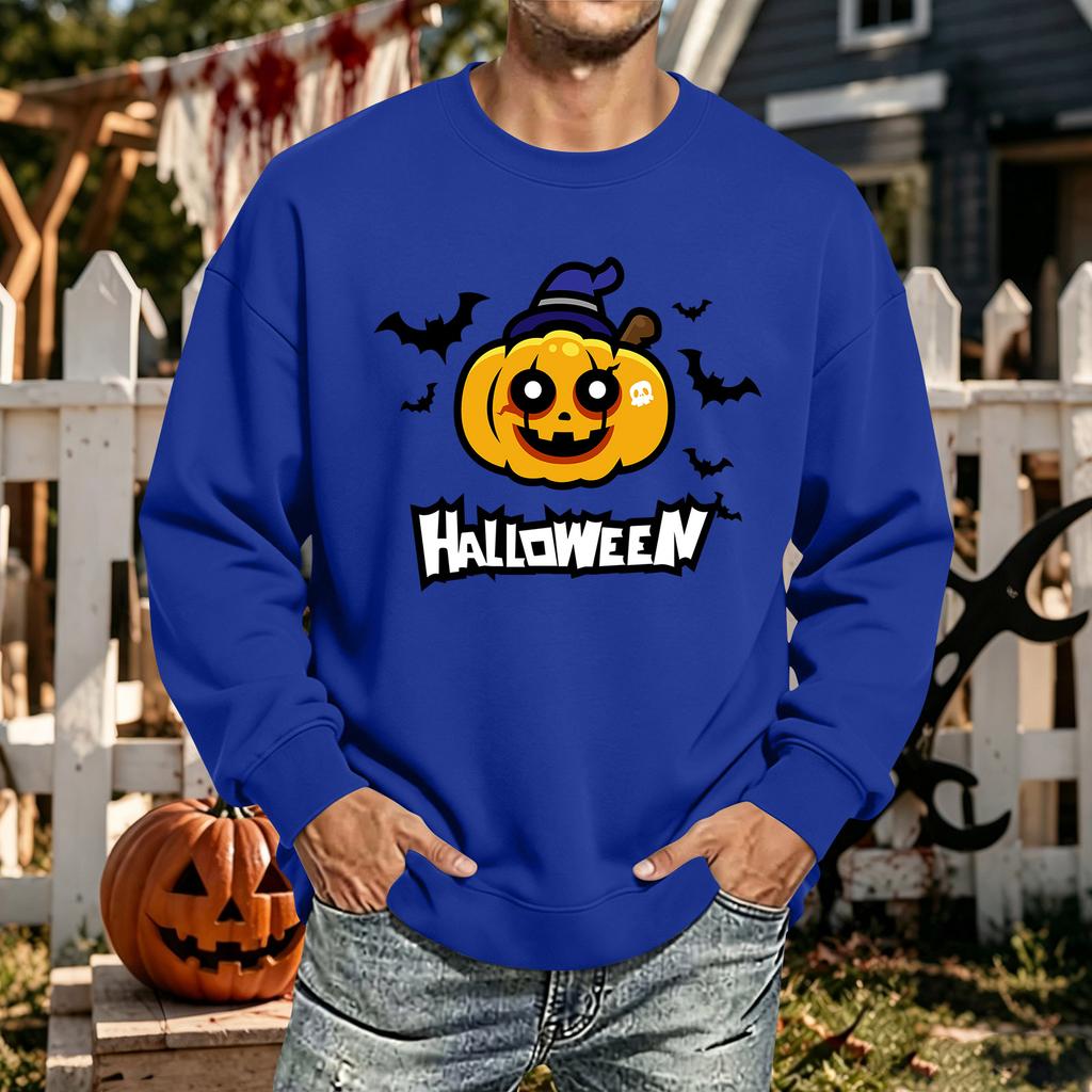 Men's Halloween Printed Long Sleeve T-Shirt Crewneck Casual Sports Top Unisex for Couples