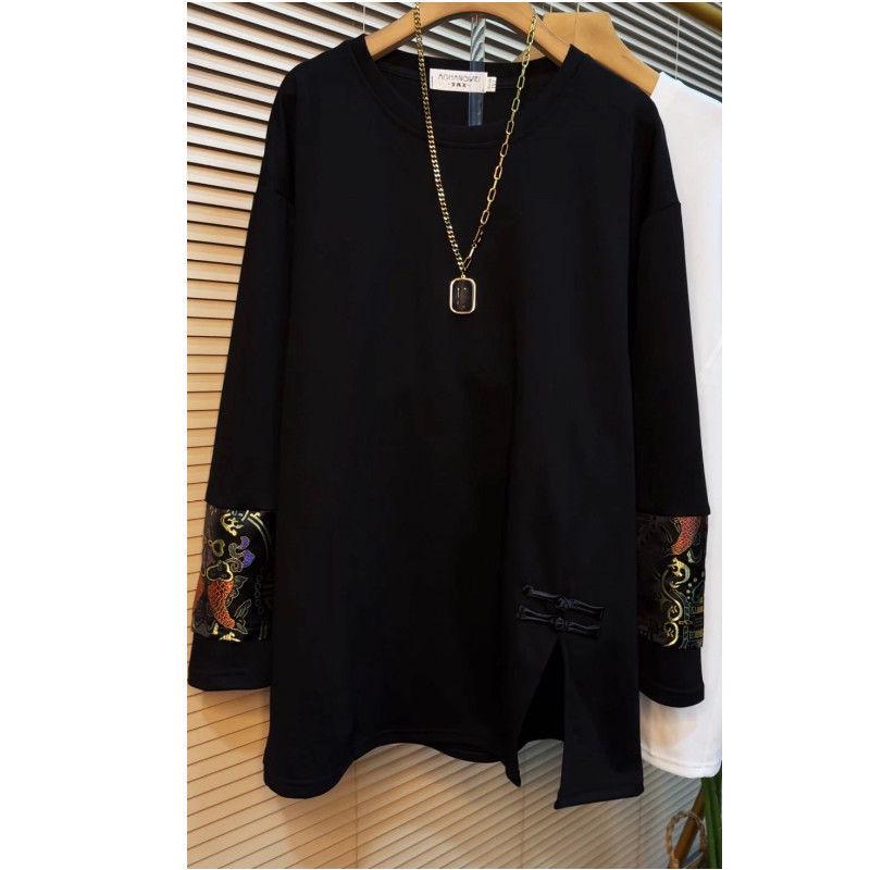 Plus Size Women's Chinese Style Long-Sleeve T-Shirt - Spring Loose Slimming Top