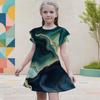 Girls Round Neck Flutter Sleeve Colorful Gradient Printed A Line Flared Dress