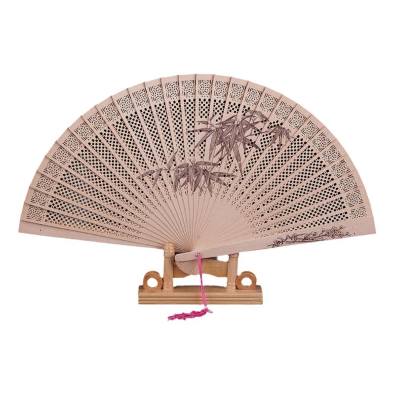 Exquisites Chinese Culture Handheld Fan Decorative Wood Handheld Folding Fan with Detailed Carving for Gift and Decors