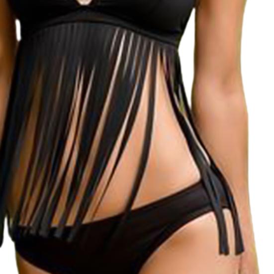 Bikini Split Tassel Design Polyester Women Sexy Split Swimwear for Beach