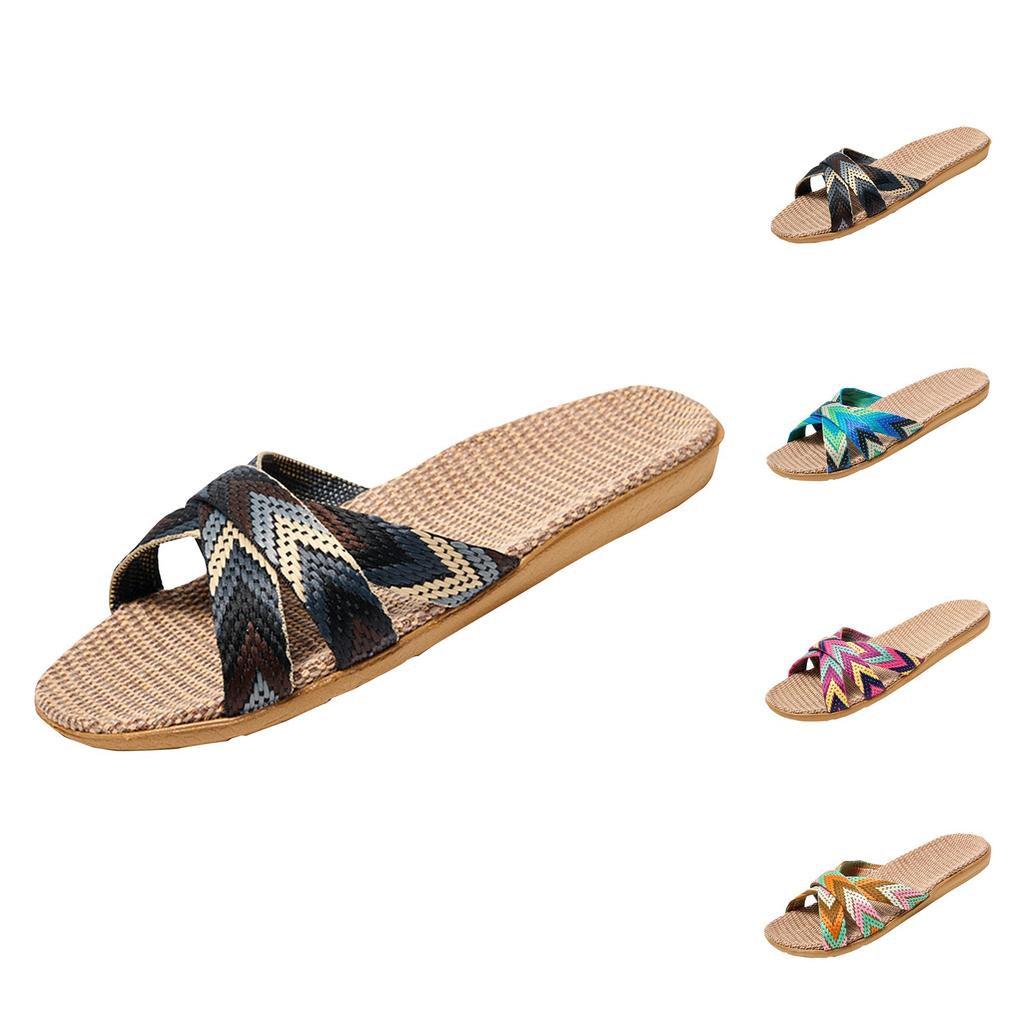Women's Summer Casual Light Linen Slippers Women's Home Breathable Indoor Thick-soled Light Slippers