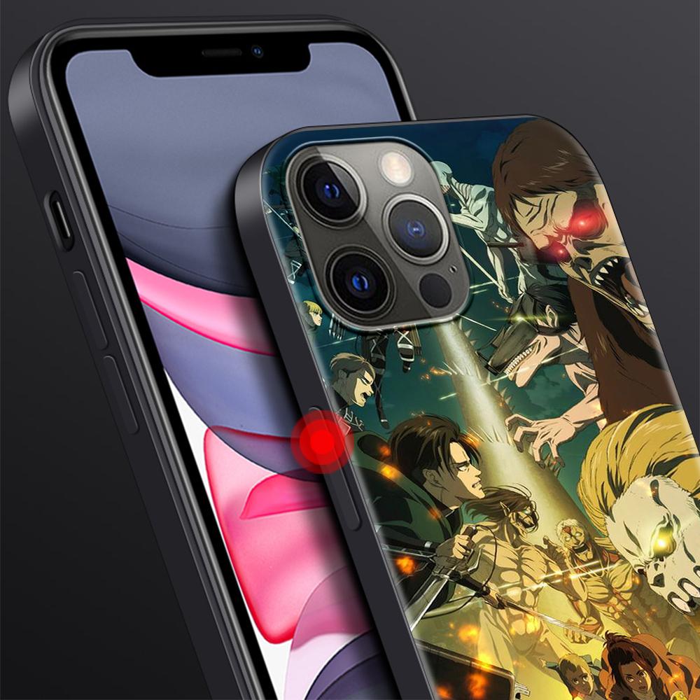 Pouzdro Attack On Titan Anime pro Iphone 14 11 13 Pro Max 12 Mini Xr 7 8 Plus Se 2020 Xs 6 6s + Coque Black měkký obal na telefon