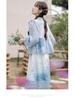 Spring & Autumn New Chinese Moon White/Blue Two-Piece Skirt Set for Women