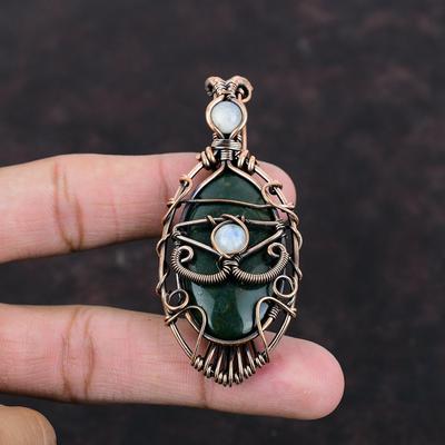 Evil Eye Bloodstone Pendant Copper Wire Wrapped Gemstone Pendant Handmade Pendant Rainbow Moonstone Jewelry Gift For Him Copper Wire Jewelry