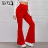 HNXC 14 Colors Women Elastic Waist High Waist Trousers Ladies Solid Color Sports Flared Pants Streetwear