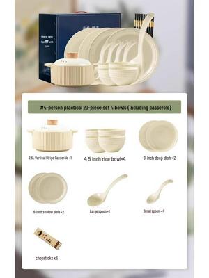 Kangmo Kremowo Biały Embosowany Ceramiczny Zestaw Obiadowy