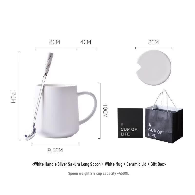 Qiwei Ceramic Coffee Mug with Lid & Spoon