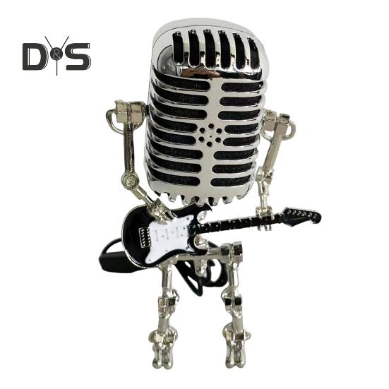 

Металевий мікрофон Робот Нічна лампа Вінтажний тримає Гітару Рок Мікрофон Робот Світлодіодний настільний світильник Прикраса робочого столу Орнамент Подарунок для меломана чорний