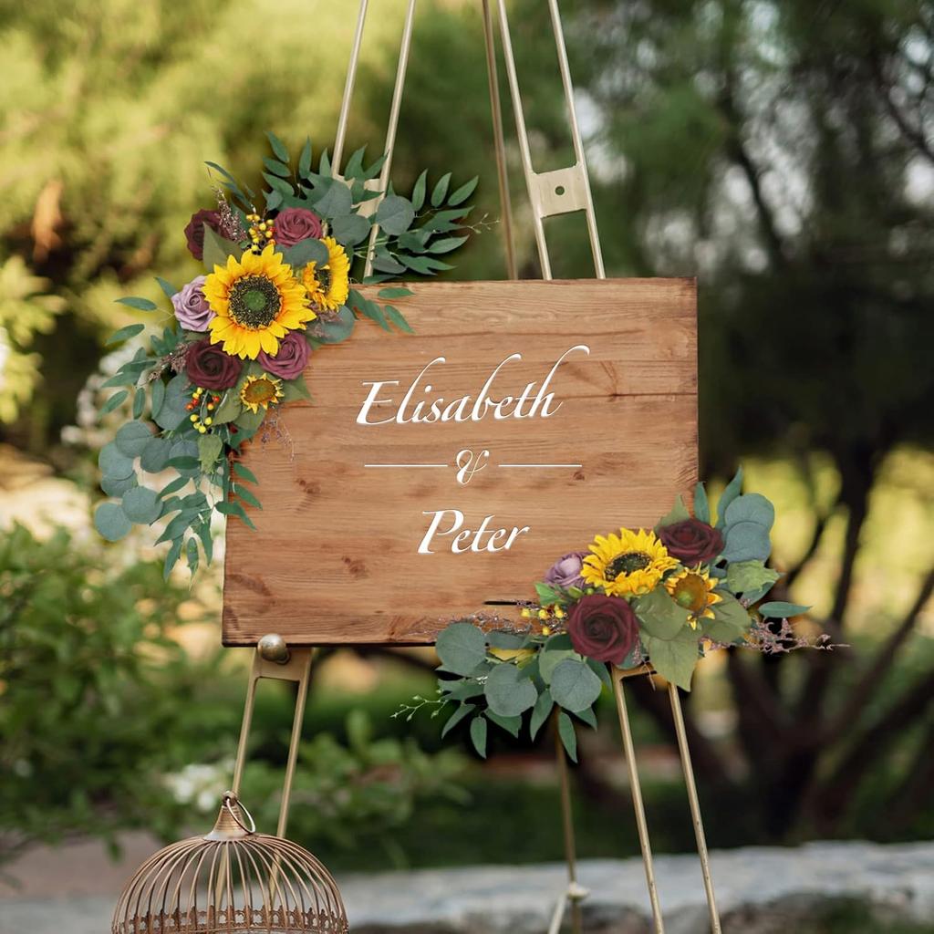 Artificial Wedding Arch Flowers Kit, Sunflowers Rustic 2pcs Flower Garland for Lintel, Wall, Door Party Reception Decoration