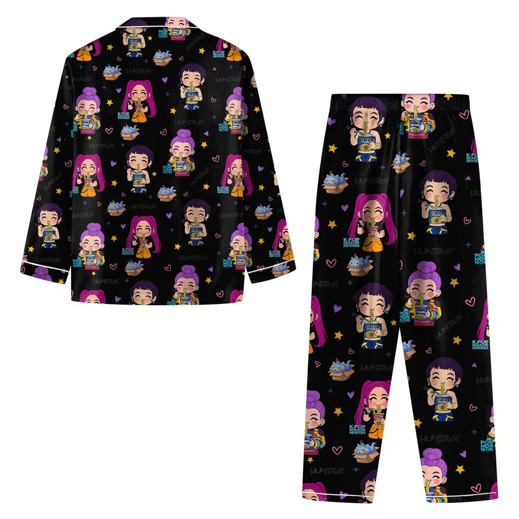 Women's 2 Piece Printed Suit Long Sleeve Button Up Top Wide Leg Pants Suit Set Pajamas Home Casual Suit