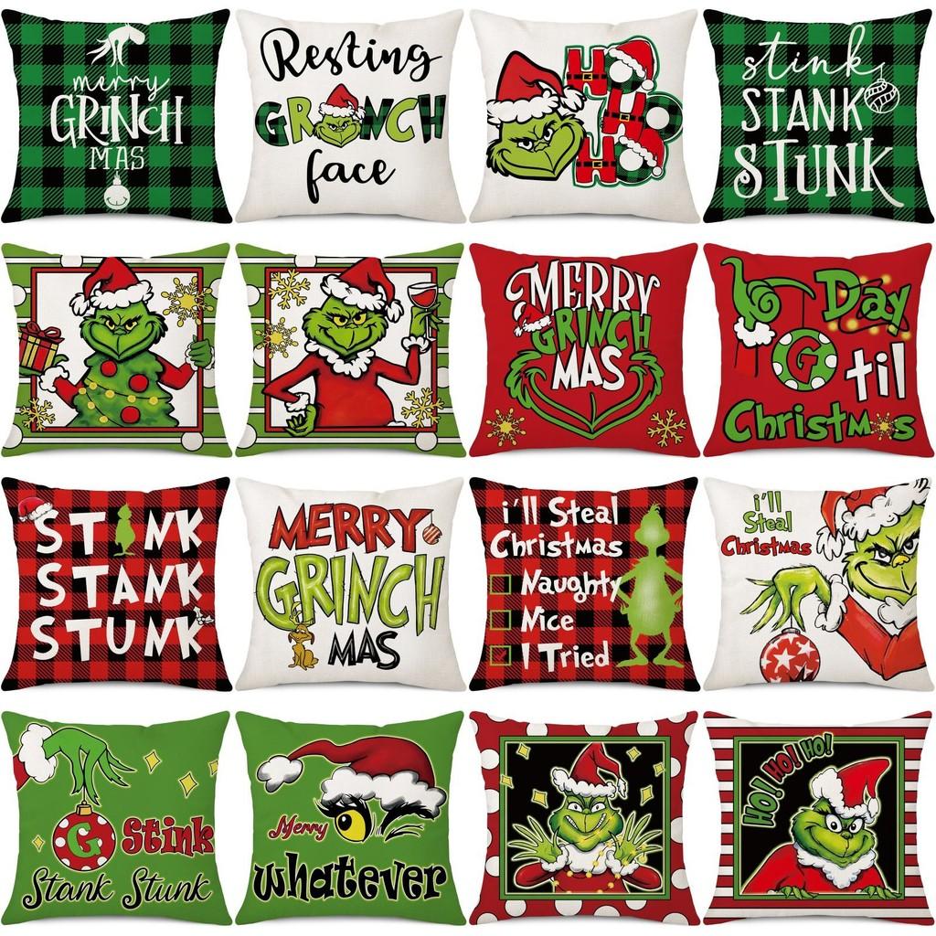 Cozy Green And Red Grinch Christmas Pillow Cover For Stylish Home Dcor 45x45cm