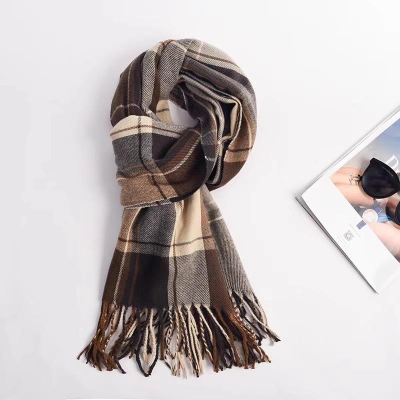 2025 Winter Scarf Women's Black & White Plaid, Korean Style for Couples, Warm & Thickened