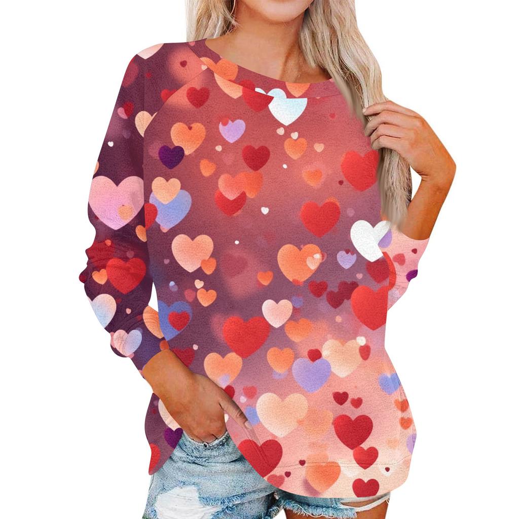 Damen Modisches Rundhals Schulter Langarm Valentinstag Bedrucktes Lässiges Pullover-Oberteil