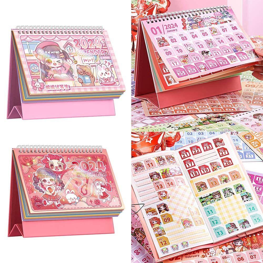 

2024 2024 Calendar With Stickers Table Planner Multi-Purpose Desk Calendar Students Gift