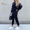 Solid Color 2 Pcs/Set Women Tracksuit Loose Half Turtleneck Casual Elastic Waist Keep Warm Drawstring Sportwear Sweatshirt Sweatpants Suit