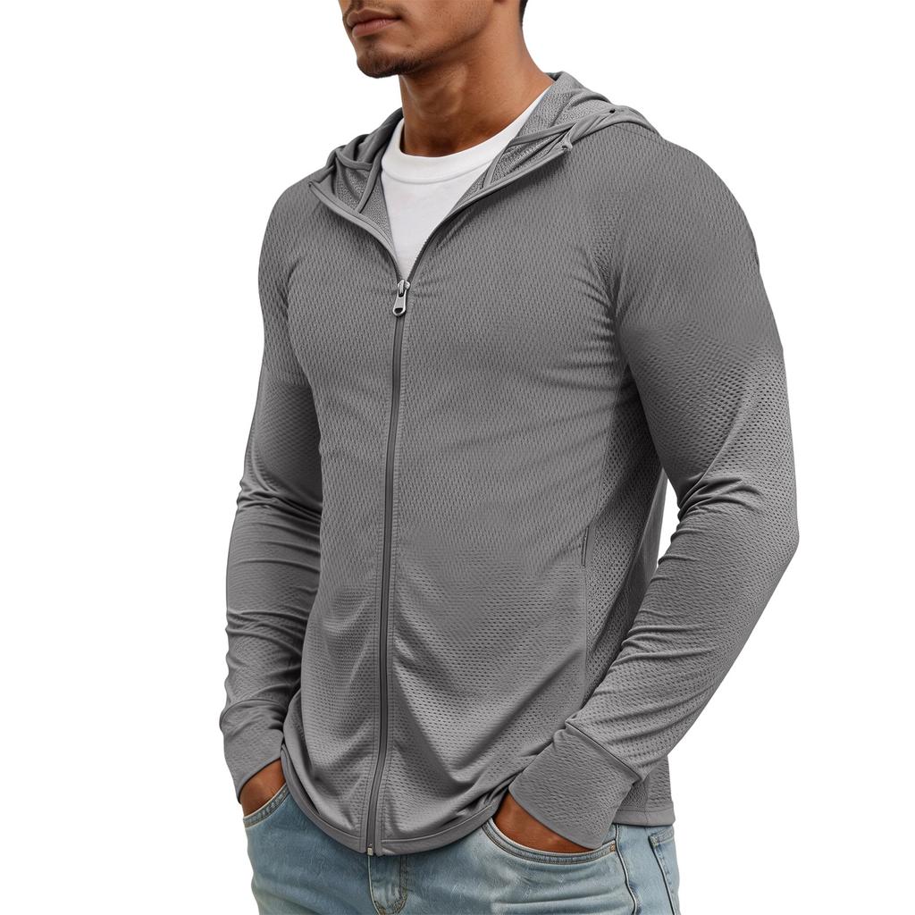 Men's Lightweight UV- Zip Up Hooded Jacket | Thin Sun Coat For Cycling Fishing Hiking