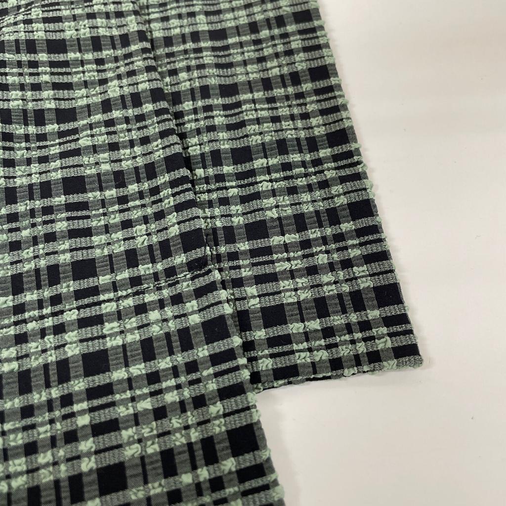 GANNI Green x Black Nylon Blend Seersucker Check Off-Shoulder One-Piece dress 32 Green x blackUsed