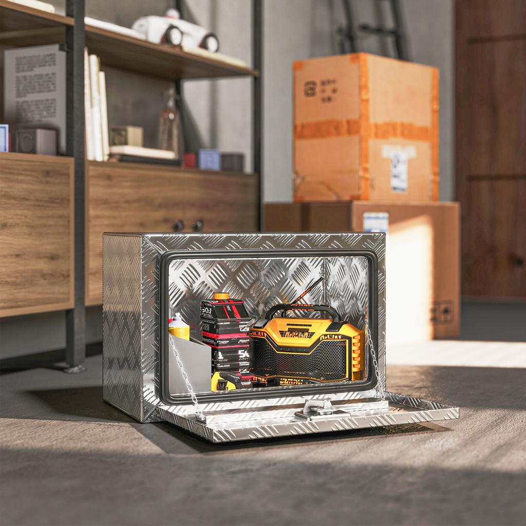 Aluminum Truck Toolbox, 76 L, Lock, 60.9 x 35.5 x 40.6 cm, Silver