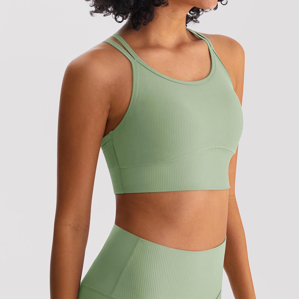 

Женский спортивный топ для йоги в рубчик с быстрым высыханием, с нагрудной подушечкой и стильной спинкой Extra Large виноградный/зелёный