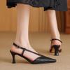 Fashion Pointed High Heels Women's Summer Baotou Shallow Mouth Set Foot Fabric Metal Buckle A Word Belt Wear-resistant High Heels